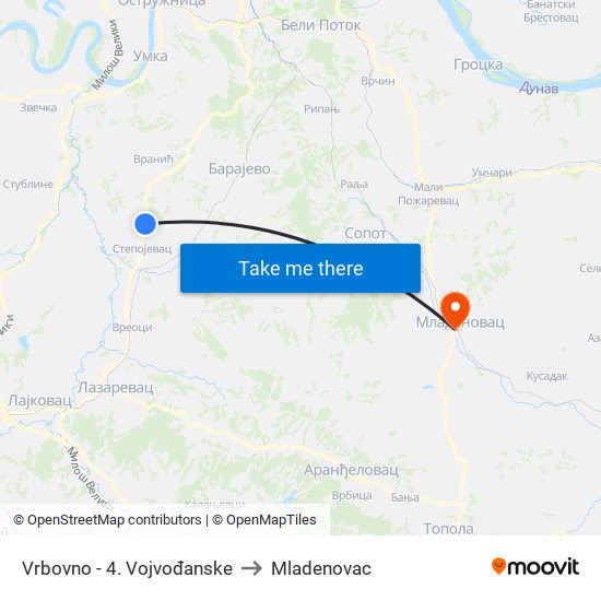 Vrbovno - 4. Vojvođanske to Mladenovac map