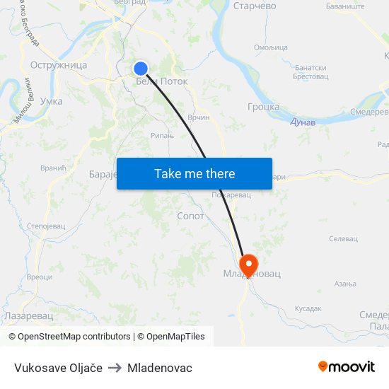 Vukosave Oljače to Mladenovac map