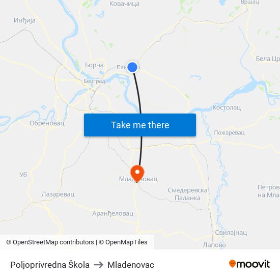 Poljoprivredna Škola to Mladenovac map