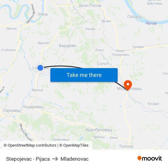 Stepojevac - Pijaca to Mladenovac map