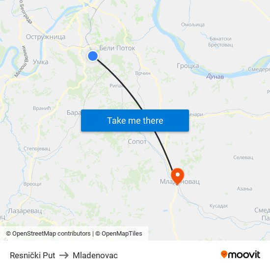 Resnički Put to Mladenovac map