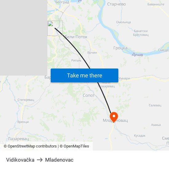 Vidikovačka to Mladenovac map