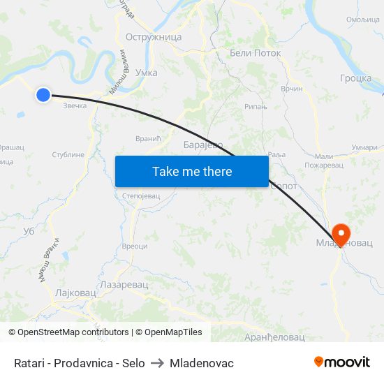 Ratari - Prodavnica - Selo to Mladenovac map