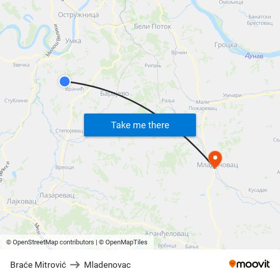 Braće Mitrović to Mladenovac map