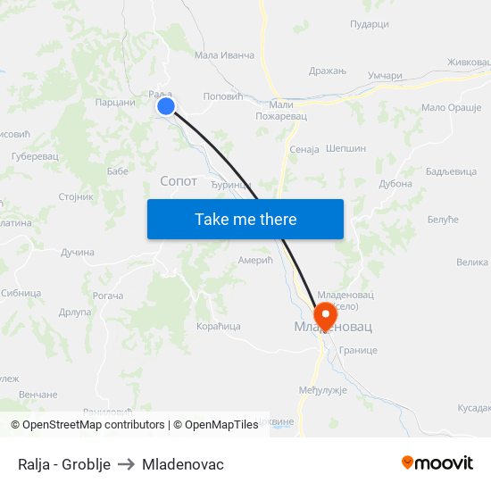 Ralja - Groblje to Mladenovac map