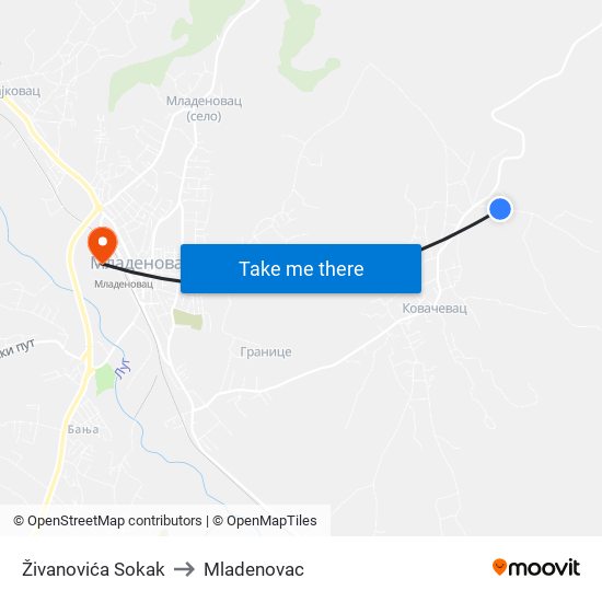 Živanovića Sokak to Mladenovac map