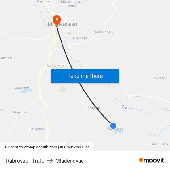 Rabrovac - Trafo to Mladenovac map