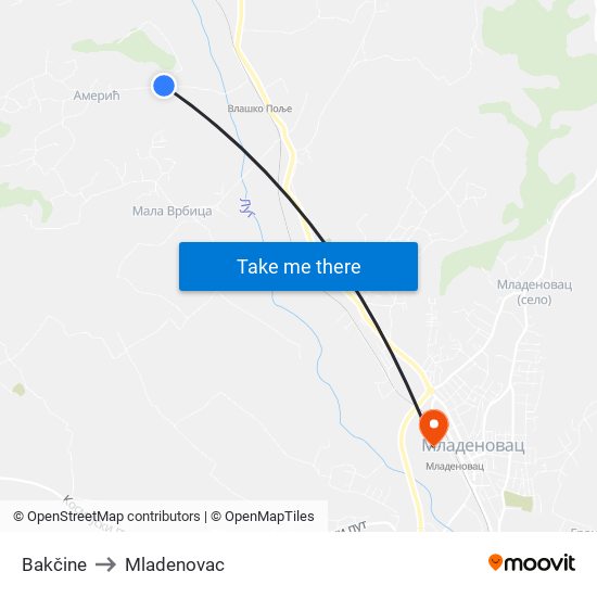 Bakčine to Mladenovac map