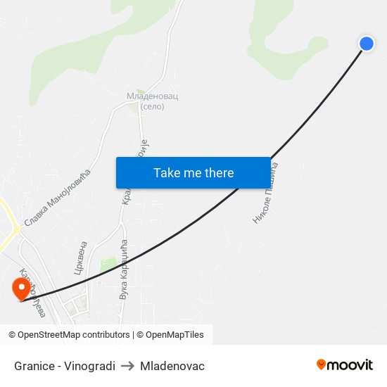 Granice - Vinogradi to Mladenovac map