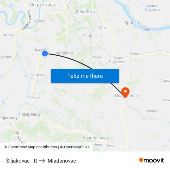 Šiljakovac - R to Mladenovac map