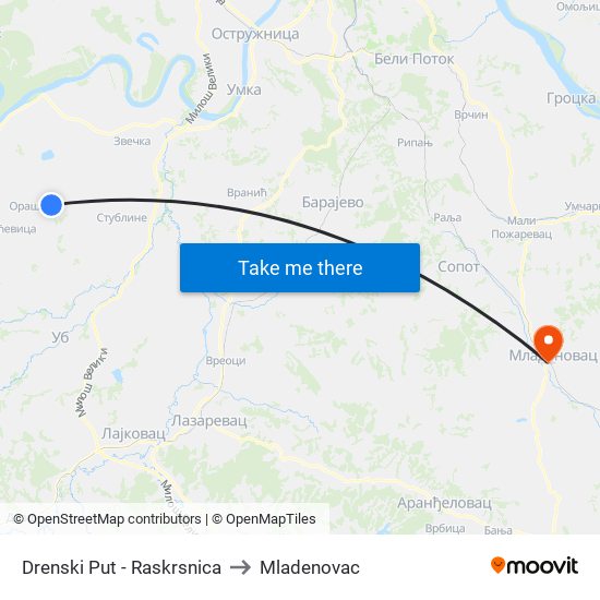 Drenski Put - Raskrsnica to Mladenovac map