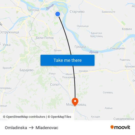 Omladinska to Mladenovac map