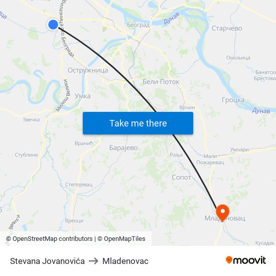 Stevana Jovanovića to Mladenovac map