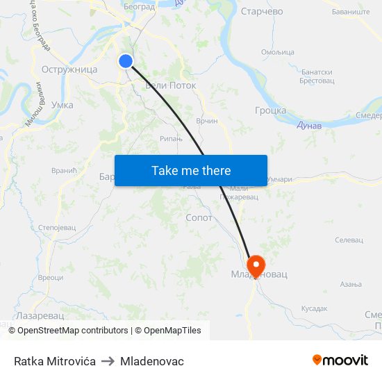 Ratka Mitrovića to Mladenovac map