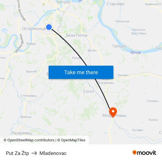 Put Za Žtp to Mladenovac map