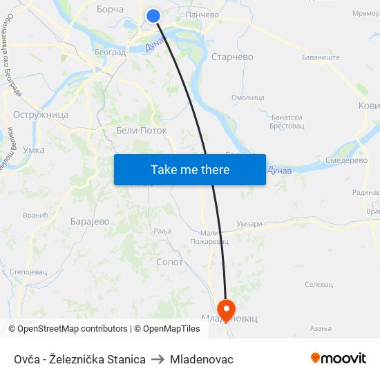 Ovča - Železnička Stanica to Mladenovac map