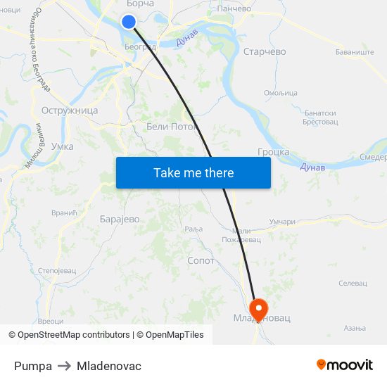 Pumpa to Mladenovac map