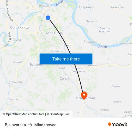 Bjelovarska to Mladenovac map