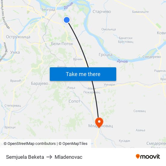 Semjuela Beketa to Mladenovac map