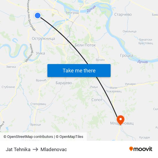 Jat Tehnika to Mladenovac map