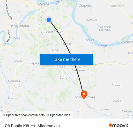 Oš Danilo Kiš to Mladenovac map