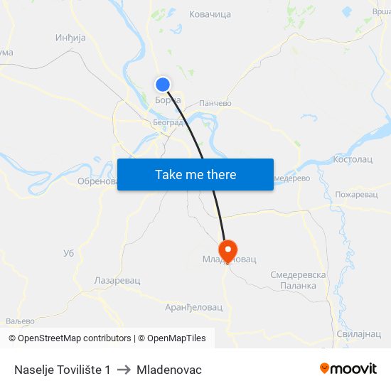 Naselje Tovilište 1 to Mladenovac map