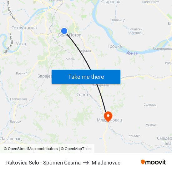 Rakovica Selo - Spomen Česma to Mladenovac map