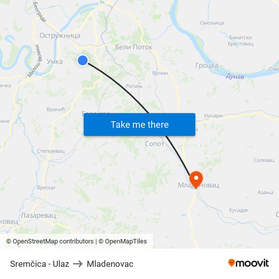 Sremčica - Ulaz to Mladenovac map