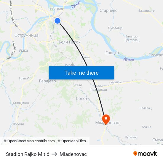 Stadion Rajko Mitić to Mladenovac map