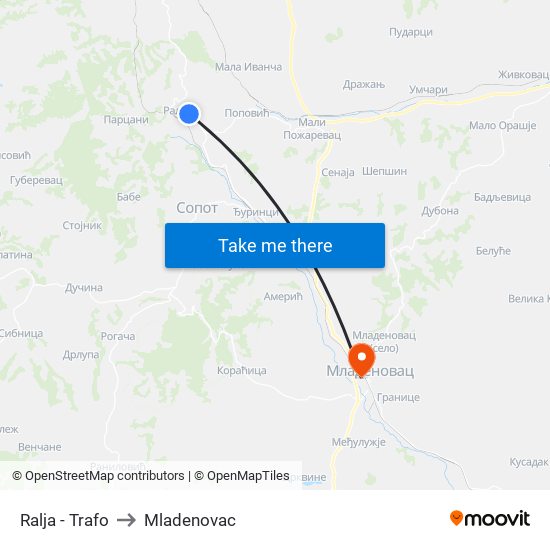 Ralja - Trafo to Mladenovac map