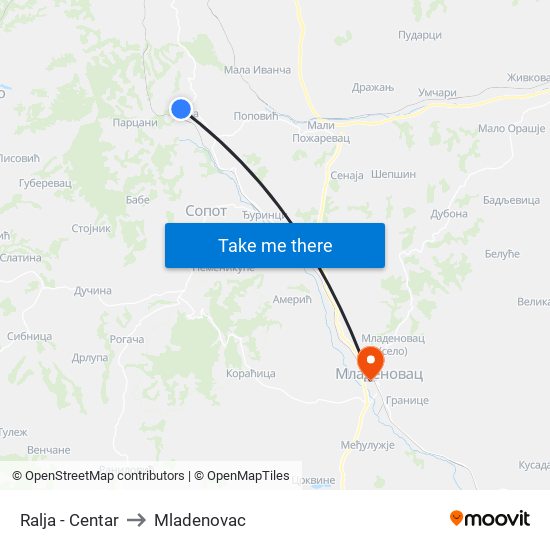 Ralja - Centar to Mladenovac map