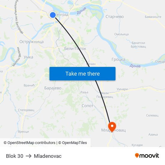 Blok 30 to Mladenovac map