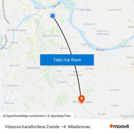 Vitezova Karađorđeve Zvezde to Mladenovac map