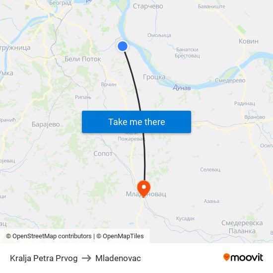 Kralja Petra Prvog to Mladenovac map