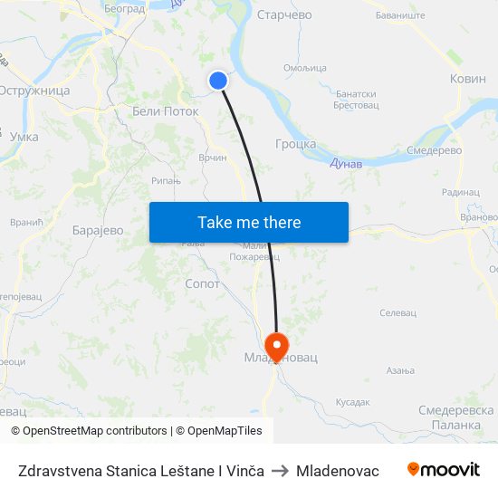 Zdravstvena Stanica Leštane I Vinča to Mladenovac map