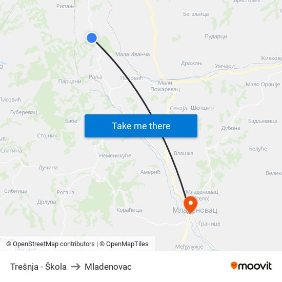 Trešnja - Škola to Mladenovac map