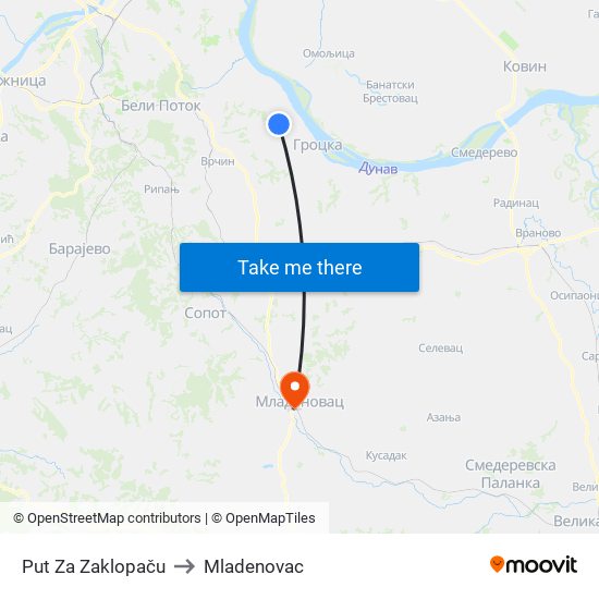 Put Za Zaklopaču to Mladenovac map