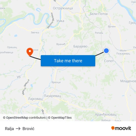 Ralja to Brović map