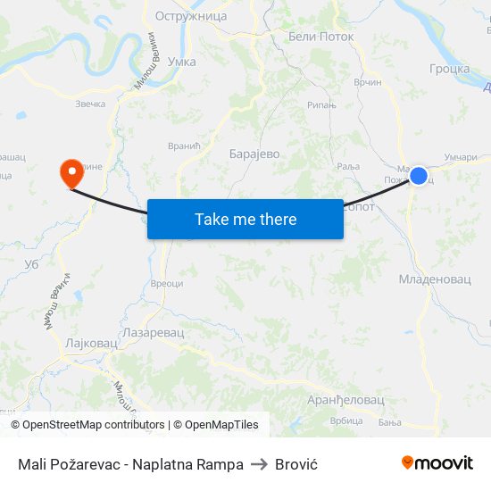 Mali Požarevac - Naplatna Rampa to Brović map