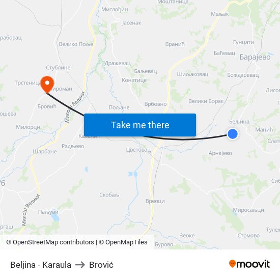 Beljina - Karaula to Brović map