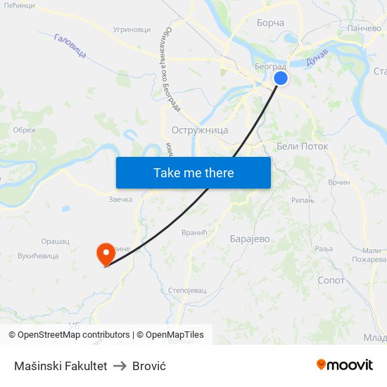Mašinski Fakultet to Brović map
