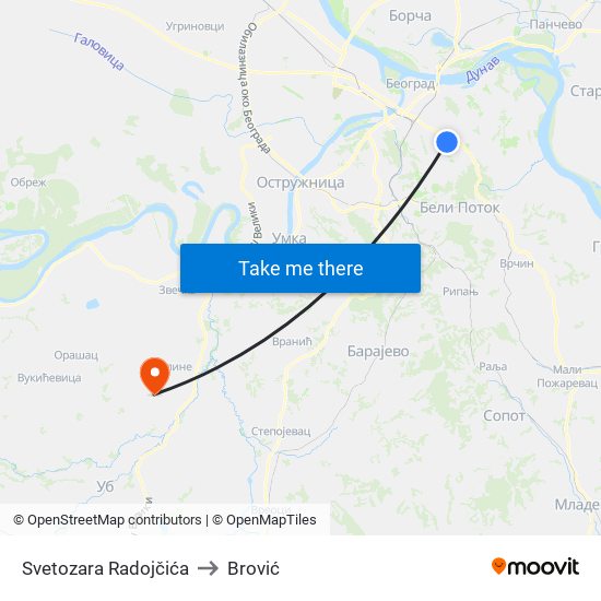 Svetozara Radojčića to Brović map