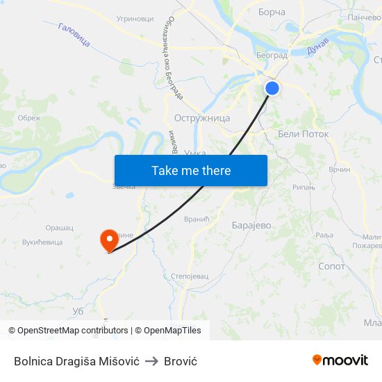 Bolnica Dragiša Mišović to Brović map