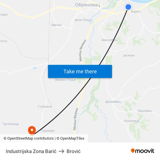 Industrijska Zona Barič to Brović map