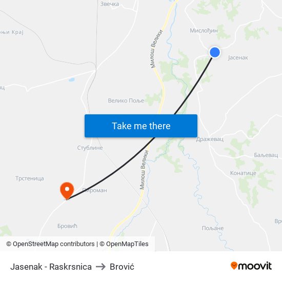 Jasenak - Raskrsnica to Brović map