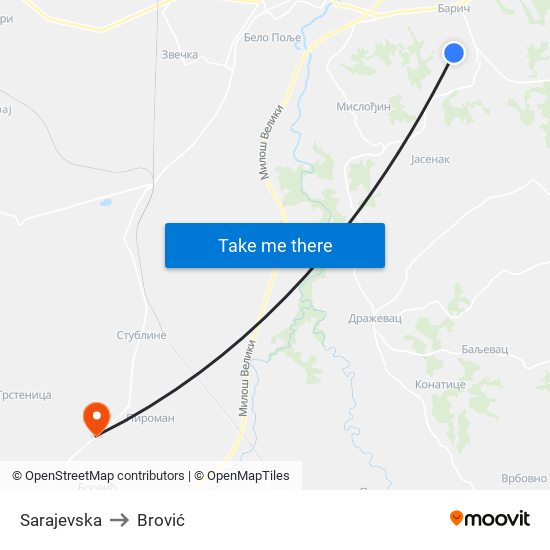 Sarajevska to Brović map