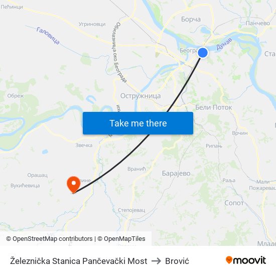 Železnička Stanica Pančevački Most to Brović map