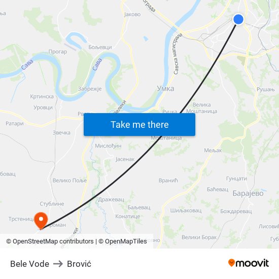 Bele Vode to Brović map