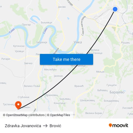 Zdravka Jovanovića to Brović map