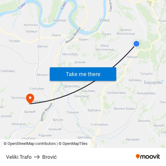 Veliki Trafo to Brović map